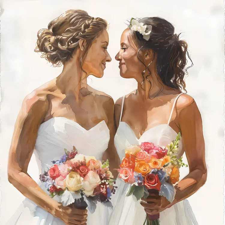 Bride in Wedding Dress with Bouquet