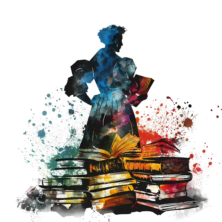 Silhouette of a Woman with Books in Watercolor