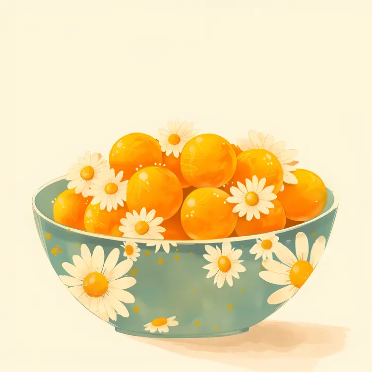 Orange Balls in a Floral Bowl