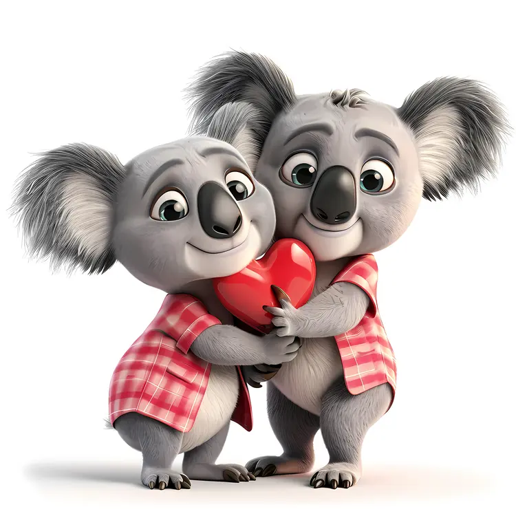 Koalas Holding a Heart in Matching Clothes