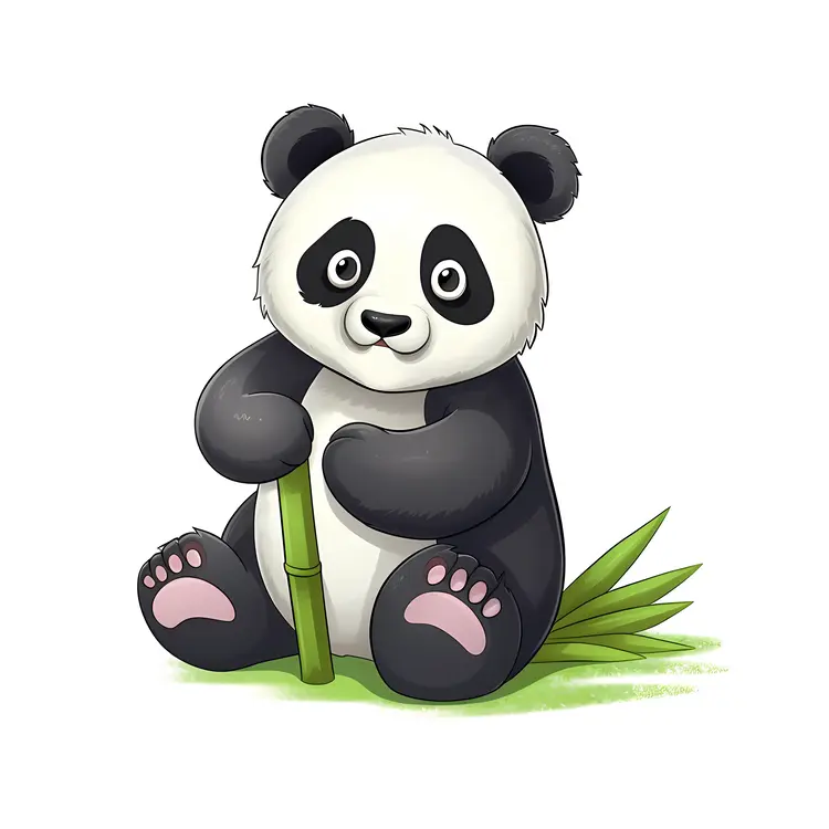 Cute Cartoon Panda Holding Bamboo