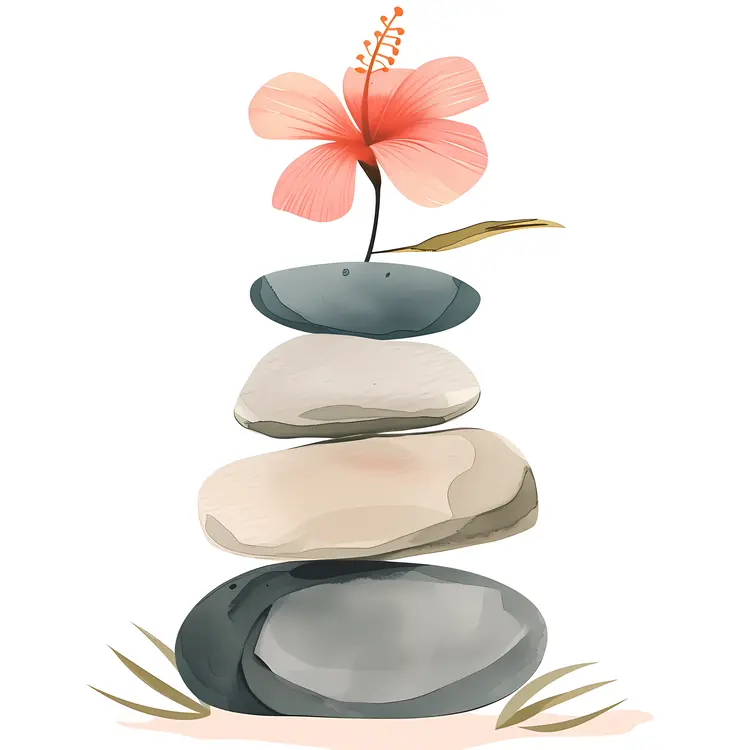 Minimalist Stacked Stones with Single Flower