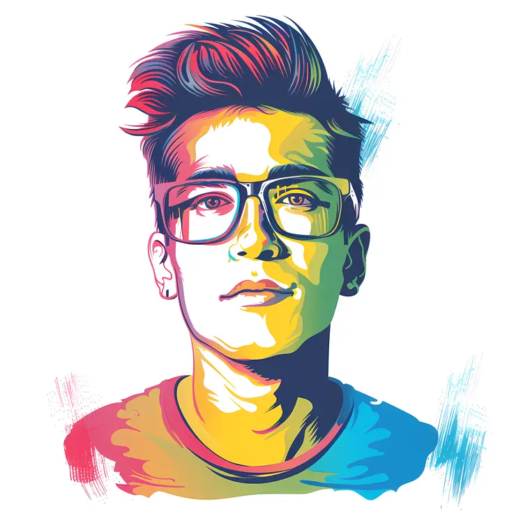 Stylish Man with Glasses in Colorful Portrait