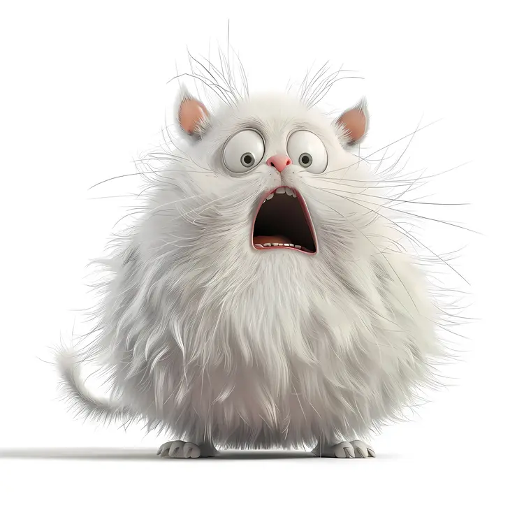 Fluffy White Cartoon Cat