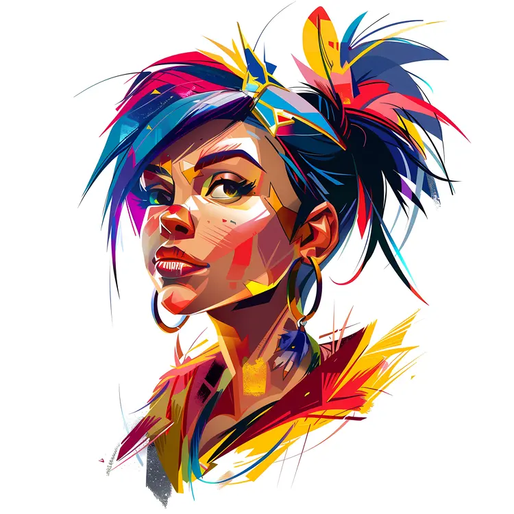 Colorful Haired Woman with Earrings