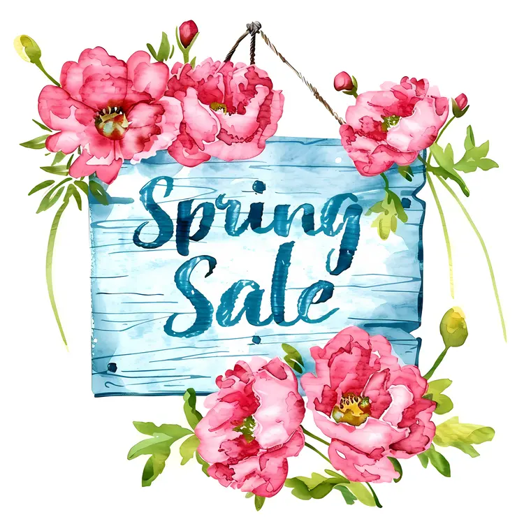 Wooden Sign with Flowers for Spring Sale