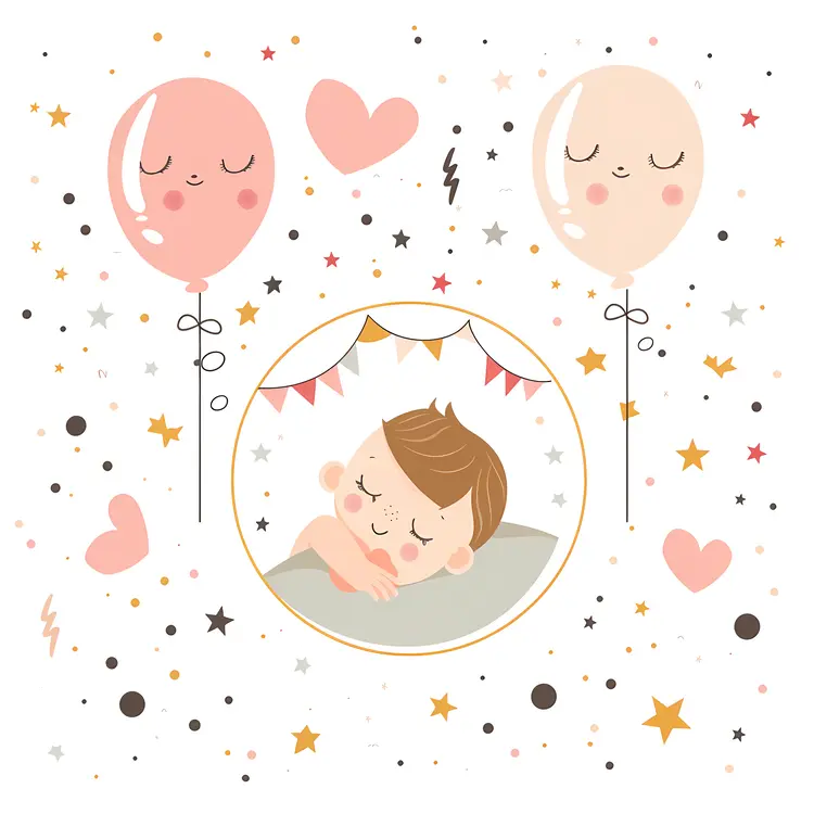 Sleeping Baby with Balloons and Stars
