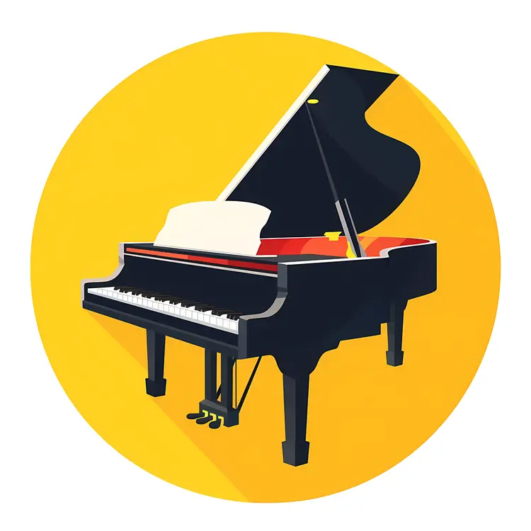 Black Grand Piano with Yellow Background