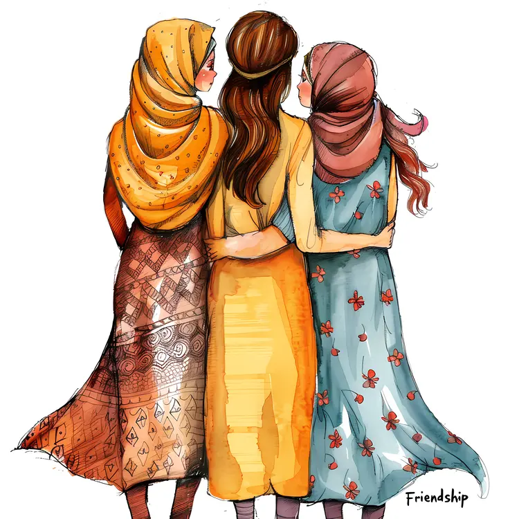 Three Friends Hugging Illustration