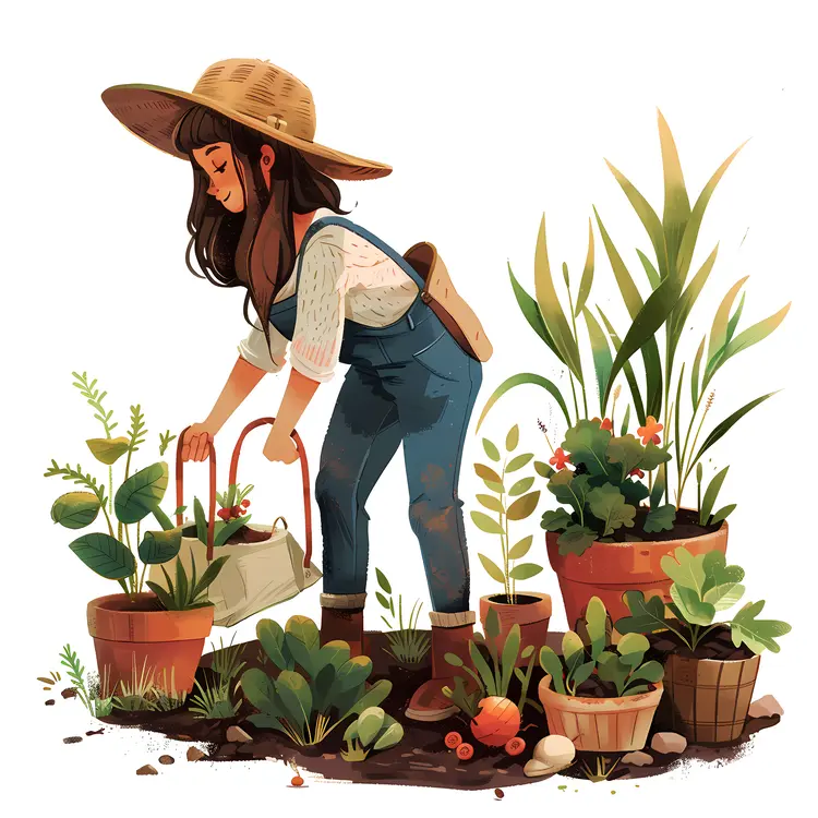 Gardener Tending to Potted Plants
