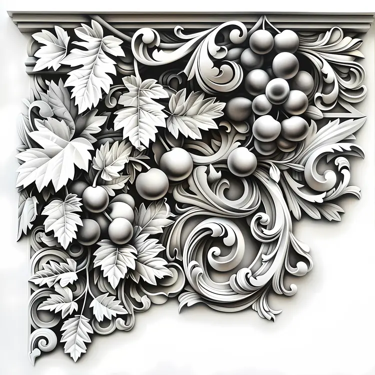 Intricate Floral and Fruit Carving Corner Design