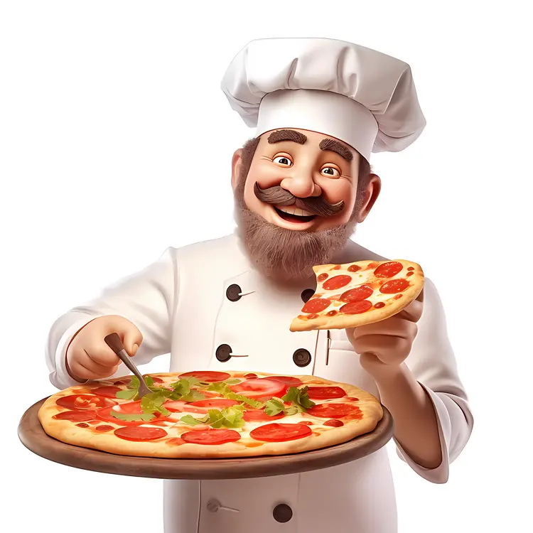 Smiling Chef with Pepperoni Pizza