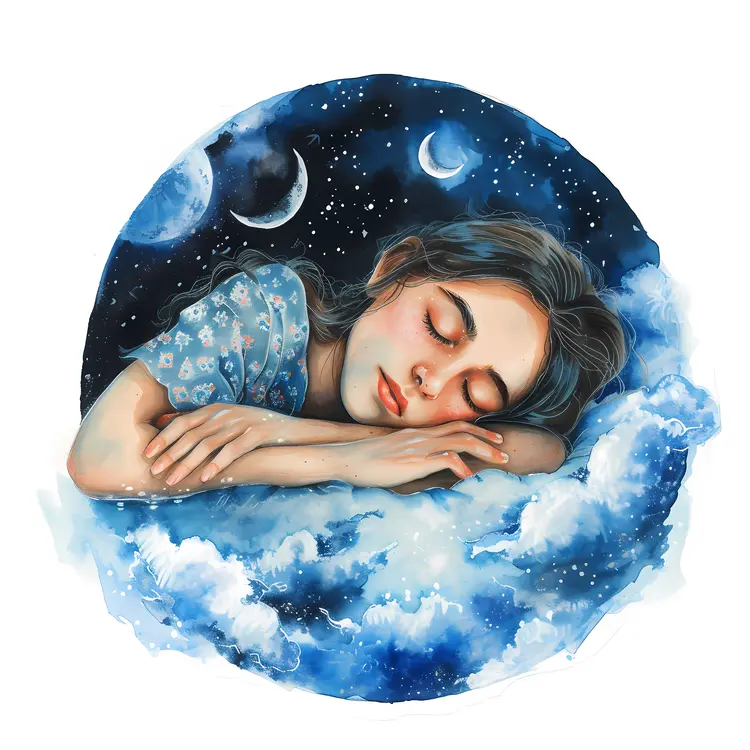 Serene Night Illustration of a Sleeping Woman