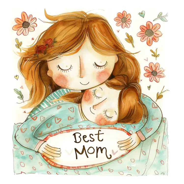 Best Mom with Mother and Child Illustration