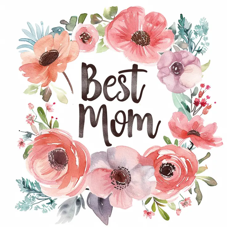 Best Mom Sign with Watercolor Flowers