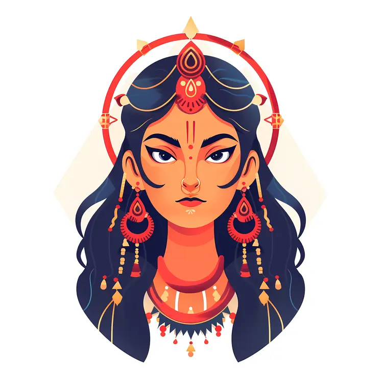 Divine Goddess Illustration with Red and Gold Accents