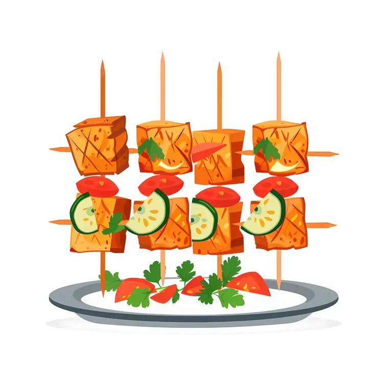 Grilled Skewers with Vegetables on Plate