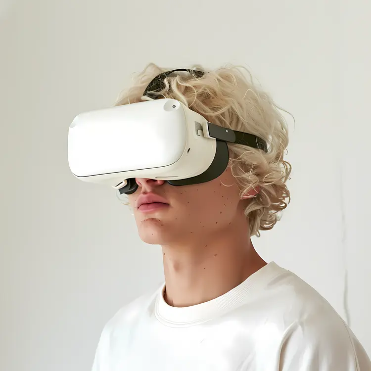 Person in White Shirt with VR Headset