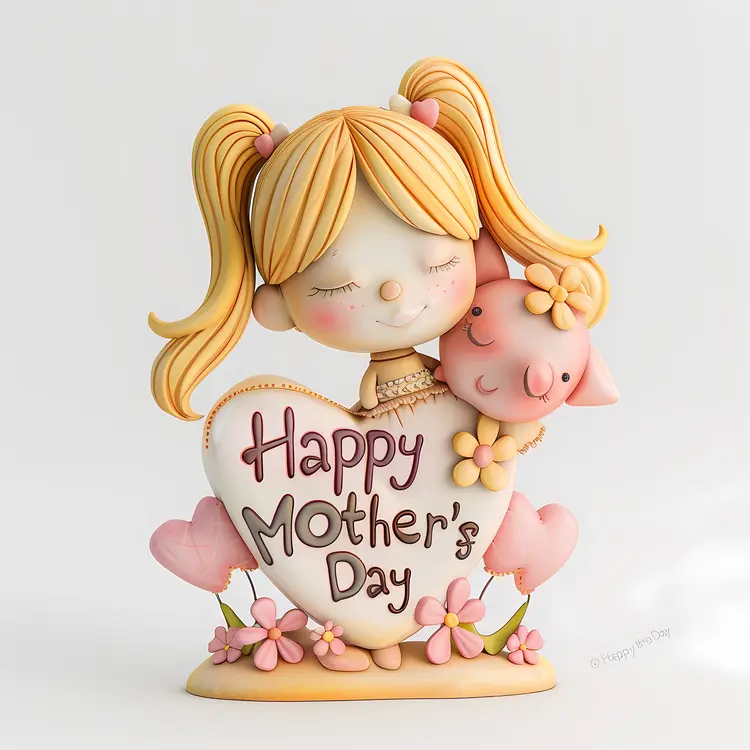 Cute Character with Heart for Mother's Day