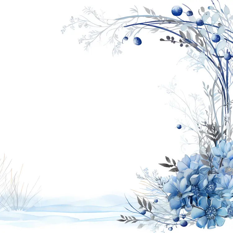 Blue Floral Corner with Flowers and Berries