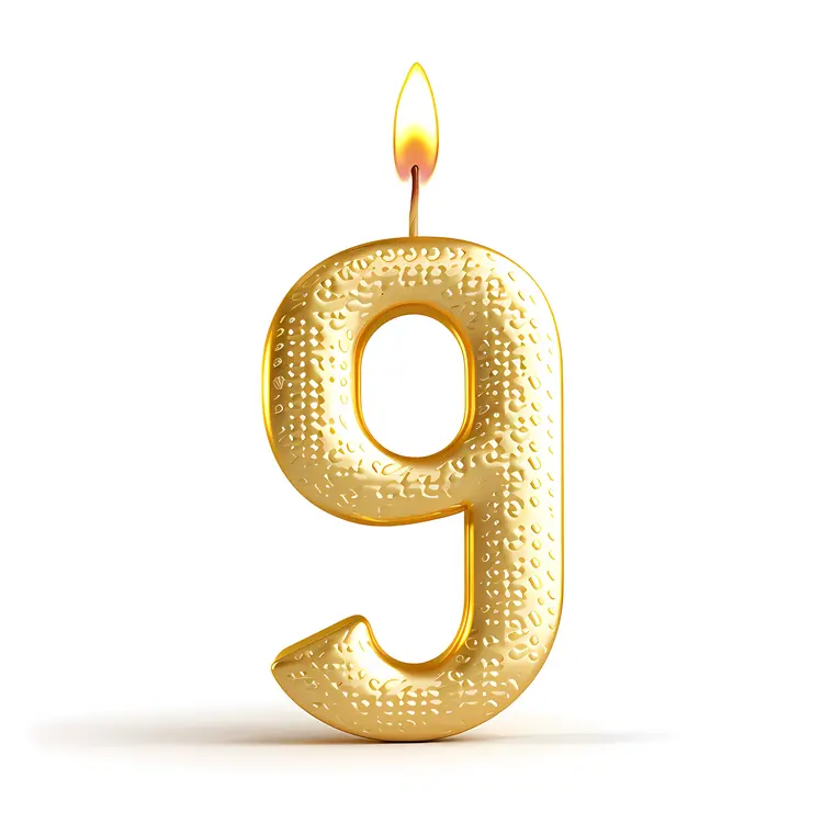 Golden Number 9 Candle for Celebrations