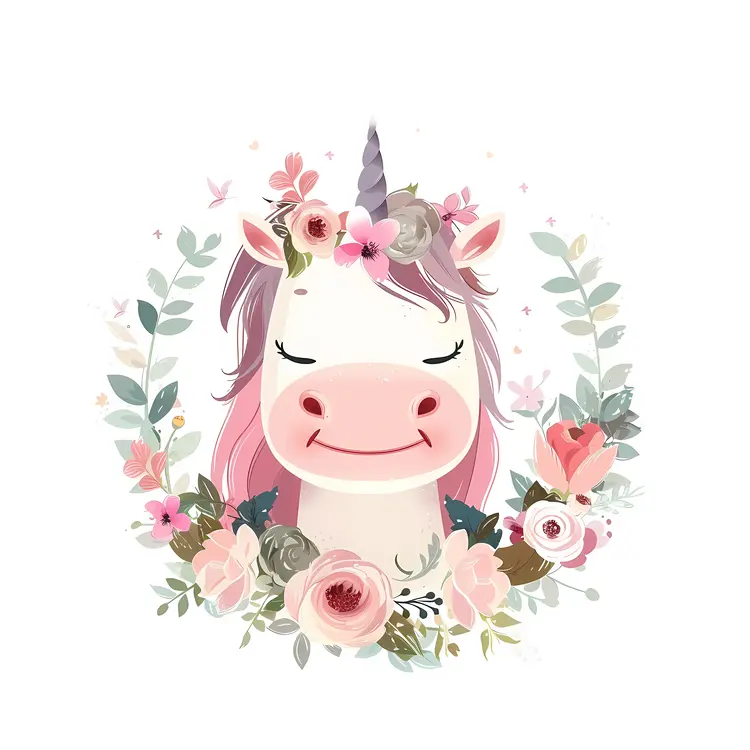 Cute Unicorn with Floral Wreath