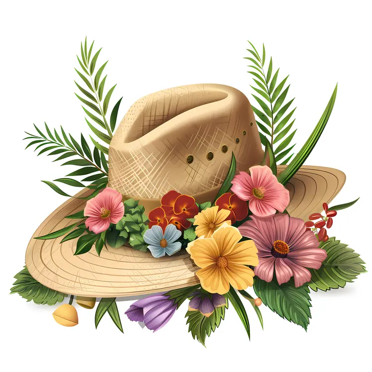 Straw Hat with Colorful Floral Arrangement