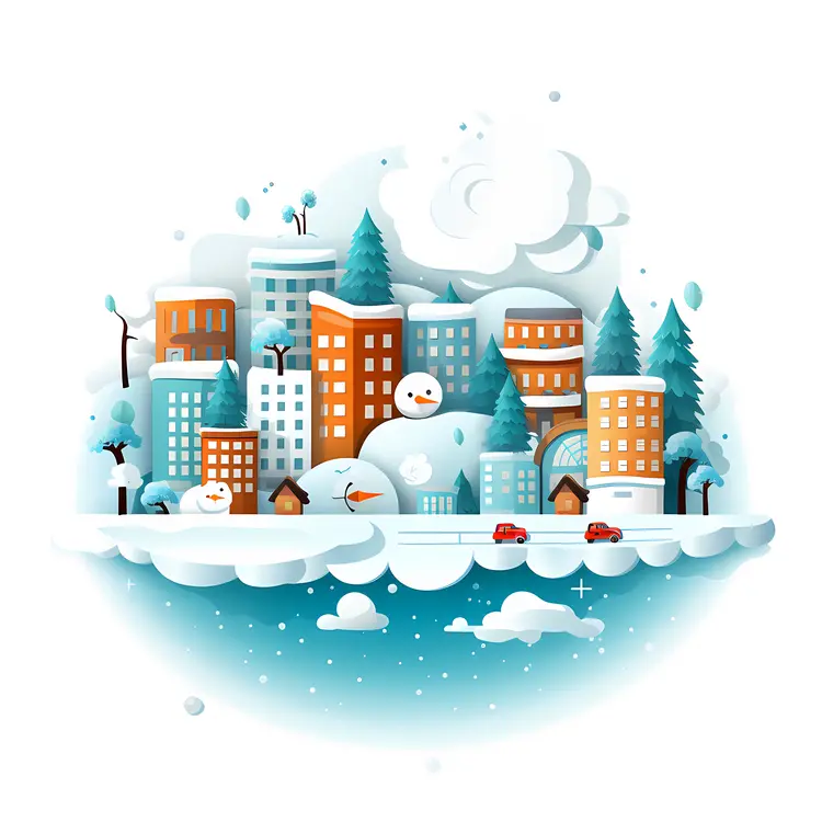 Snowy Winter City with Colorful Buildings