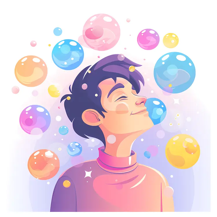 Boy with Colorful Bubbles