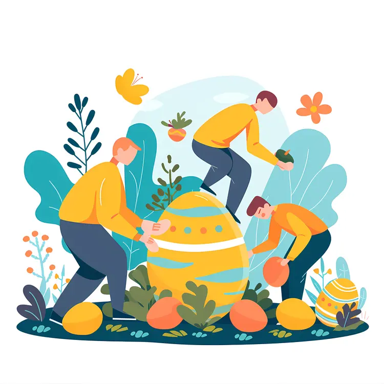 People Decorating Giant Easter Egg