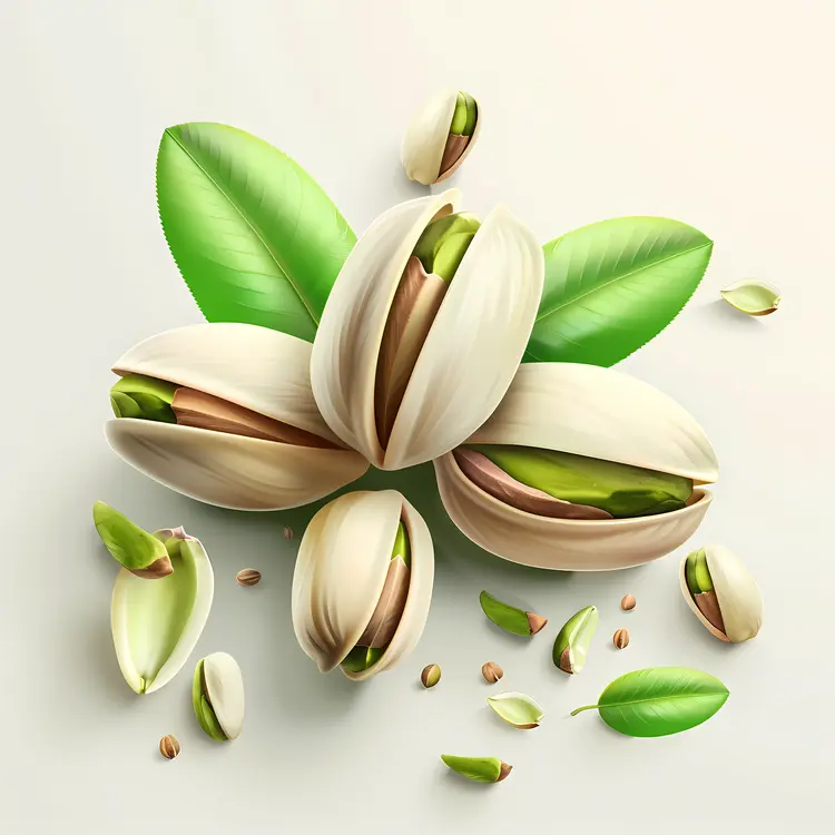 Green Pistachios with Leaves