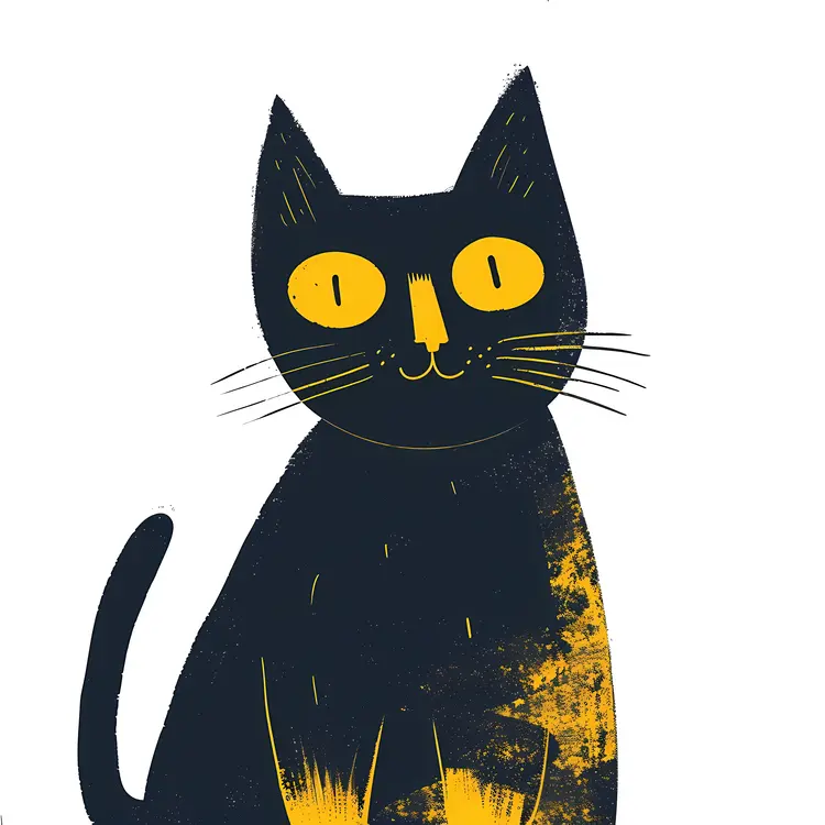 Black Cat with Yellow Eyes Illustration