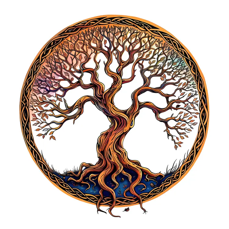 Colorful Tree with Branches and Roots