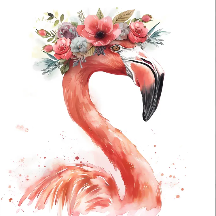 Flamingo with Flower Crown Illustration