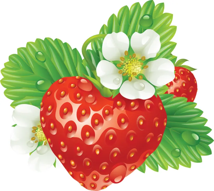Fresh Juicy Strawberries with Leaves and Flowers