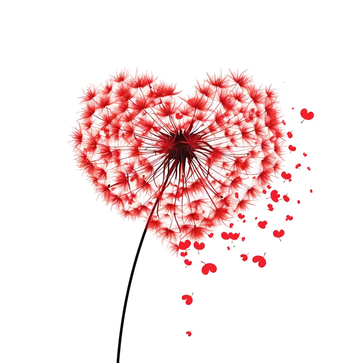 Red Heart-shaped Dandelion with Falling Seeds