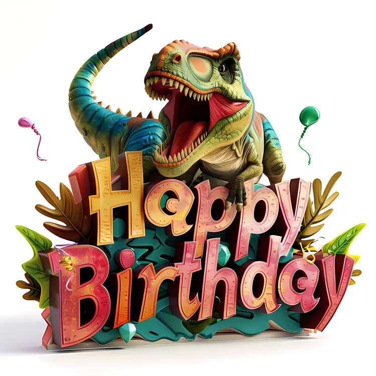 Ferocious Dinosaur with Birthday Balloons
