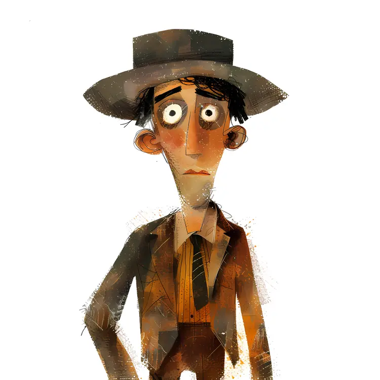 Vintage Cartoon Man in Brown Suit