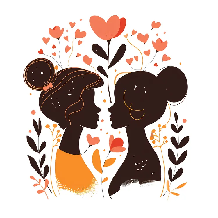 Two Women with Floral Background