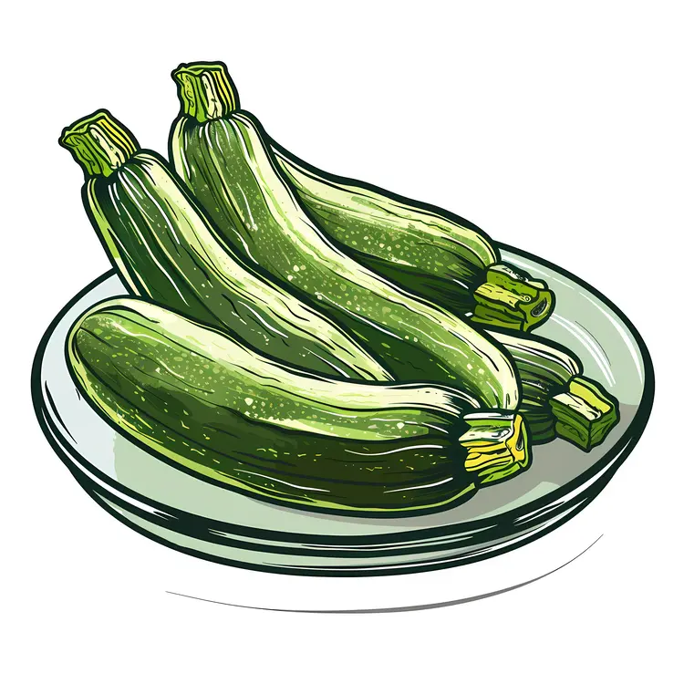 Fresh Green Zucchinis on Plate