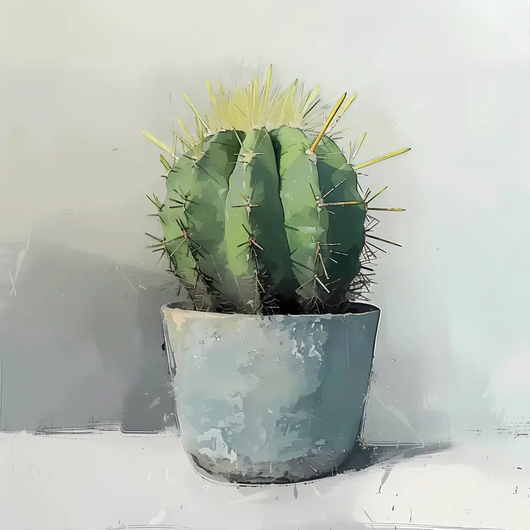 Green Cactus in Blue Pot