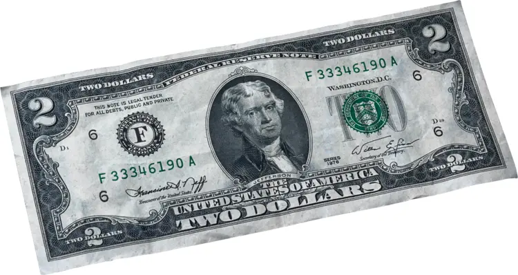 Two Dollar Bill on Transparent Background