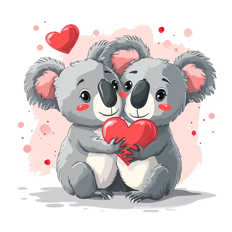 Koalas Holding Heart with Love