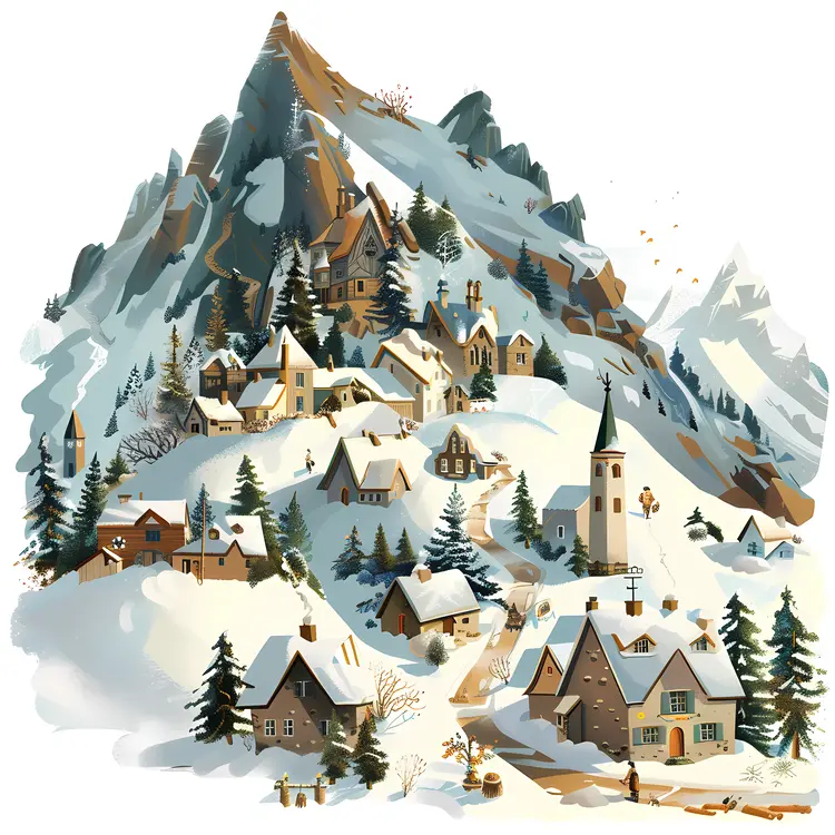 Snowy Village in the Mountains