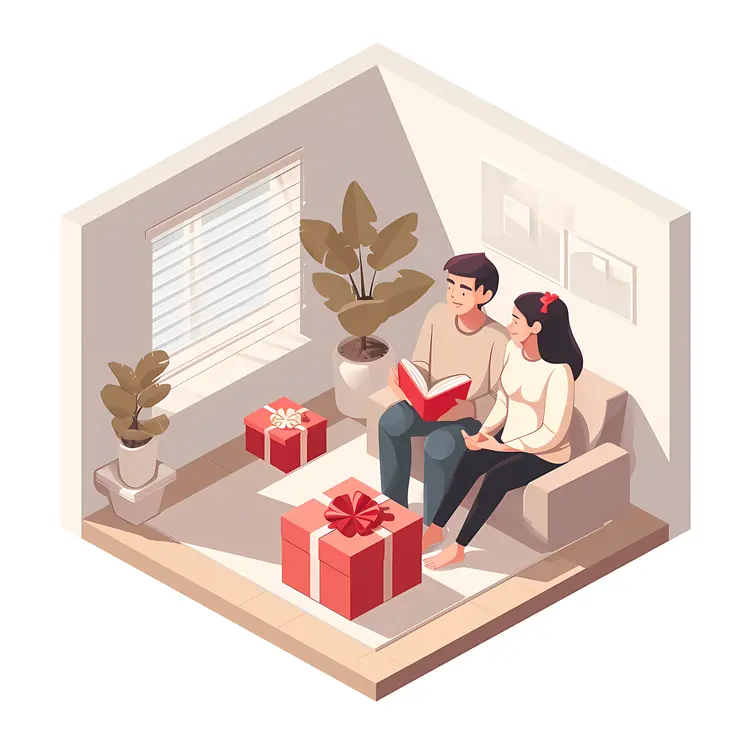 Couple with Gifts Illustration