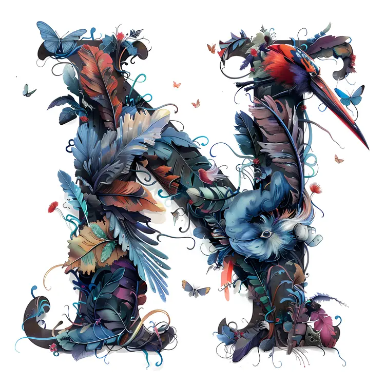Floral N with Bird