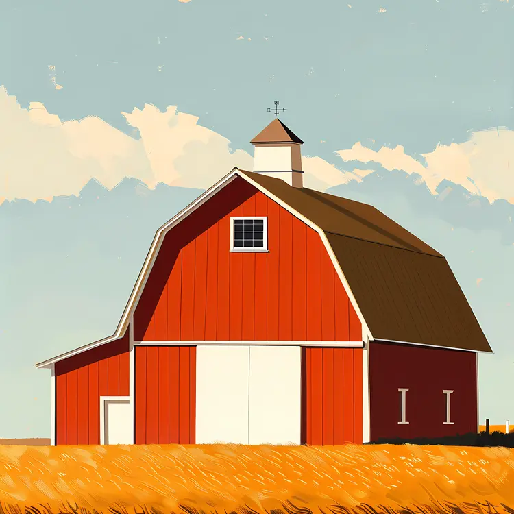 Red Barn in Wheat Field