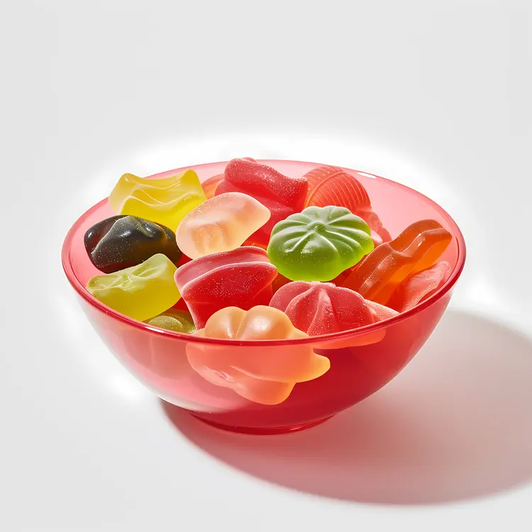 Colorful Candies in a Red Bowl