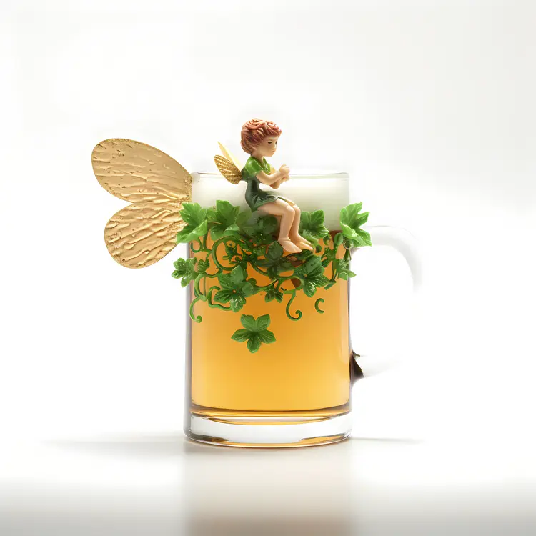 Fairy on Beer Mug with Green Leaves
