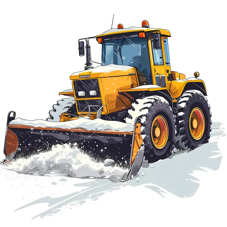 Yellow Snow Plow Tractor in Winter